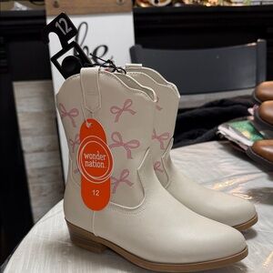 Wonder Nation Cream Boots with Pink Bow Accents